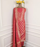 Banarasi Red Unstitched Suit